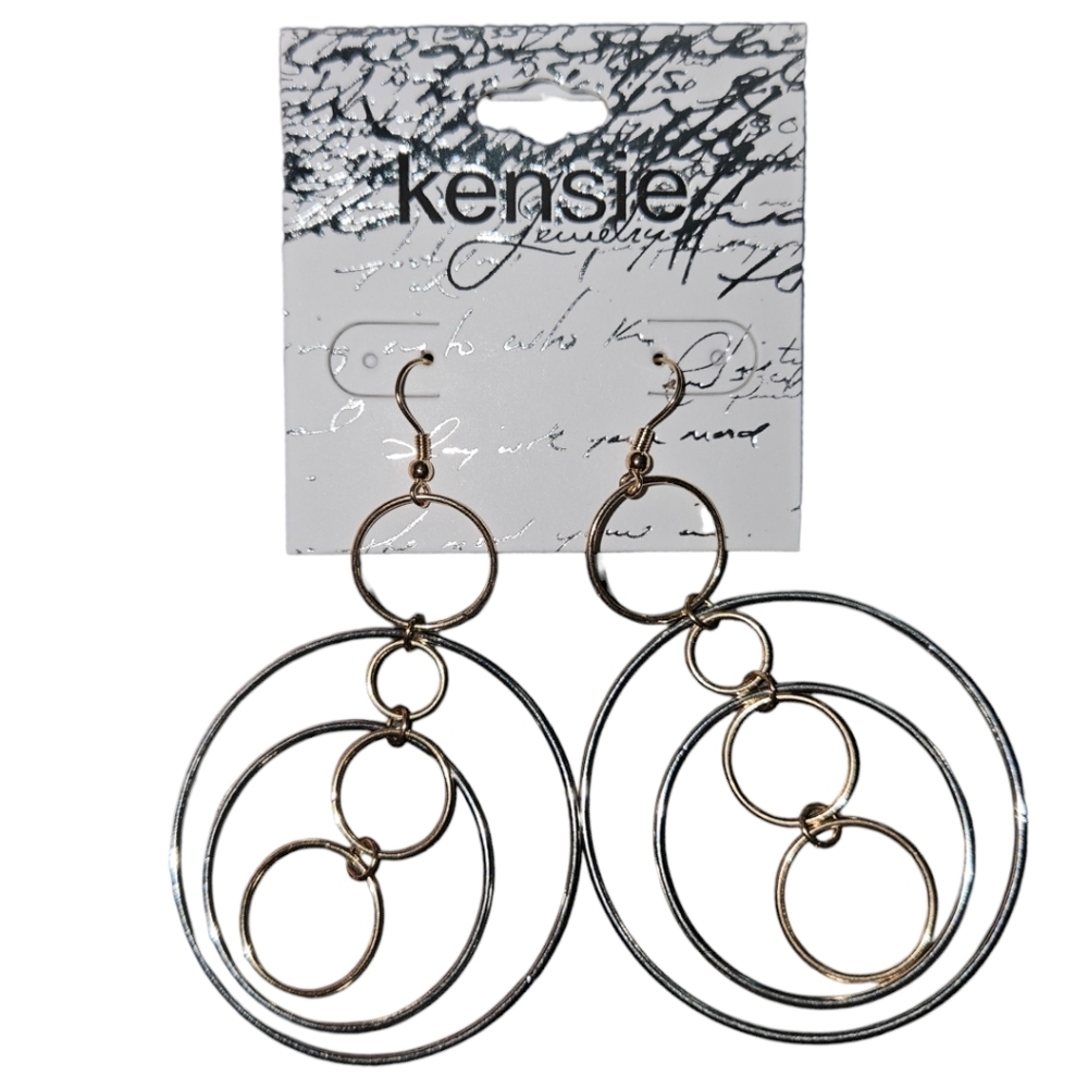 NWT Kensie Jewelry Two-Tone Metal Hoop Drop Earrings